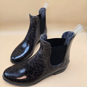 Sam Edelman Tinsley Leopard Print Rain Boots Black Grey Womens 8M Chelsea Boot